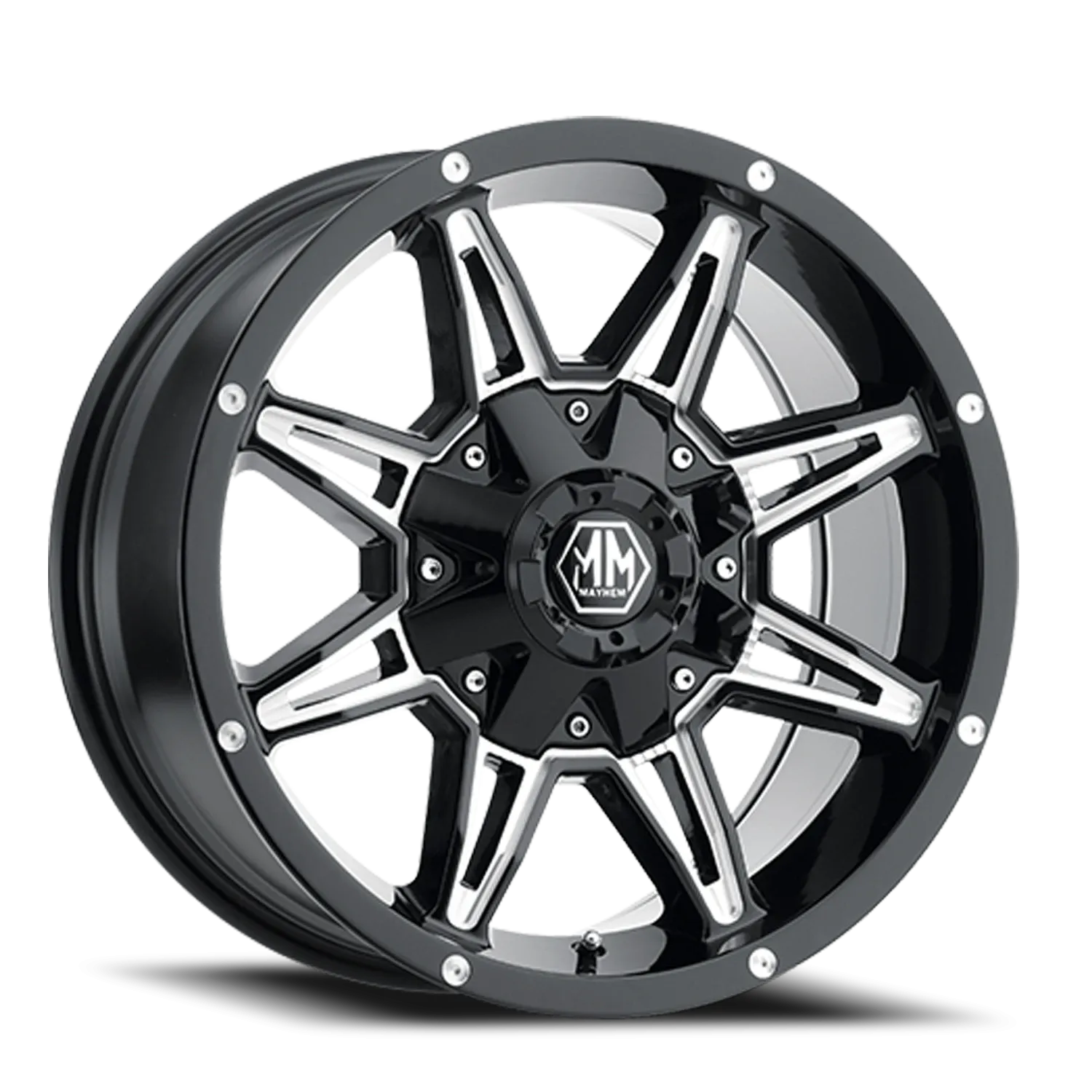 MAYHEM RAMPAGE 8090 GLOSS BLACK MILLED 20X9 GLOSS BLACK/MILLED SPOKES